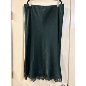 Terra & Sky Dark Green Silk Lace Slip Skirt